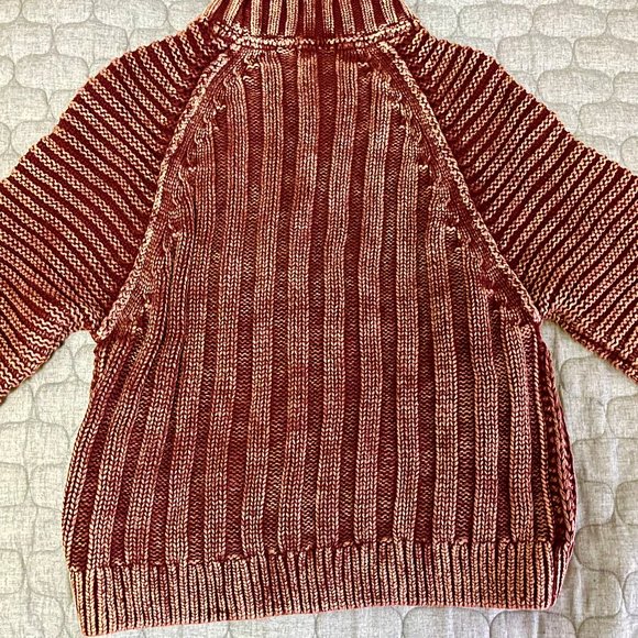 Free People Sweetheart Sweater Chunky Mock Neck Garnet Grotto Burgundy Cotton S - Picture 4 of 5
